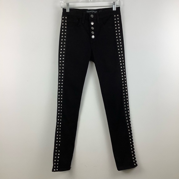 Veronica Beard Debbie Rhinestone Skinny Jeans Raven Black - Picture 2 of 7